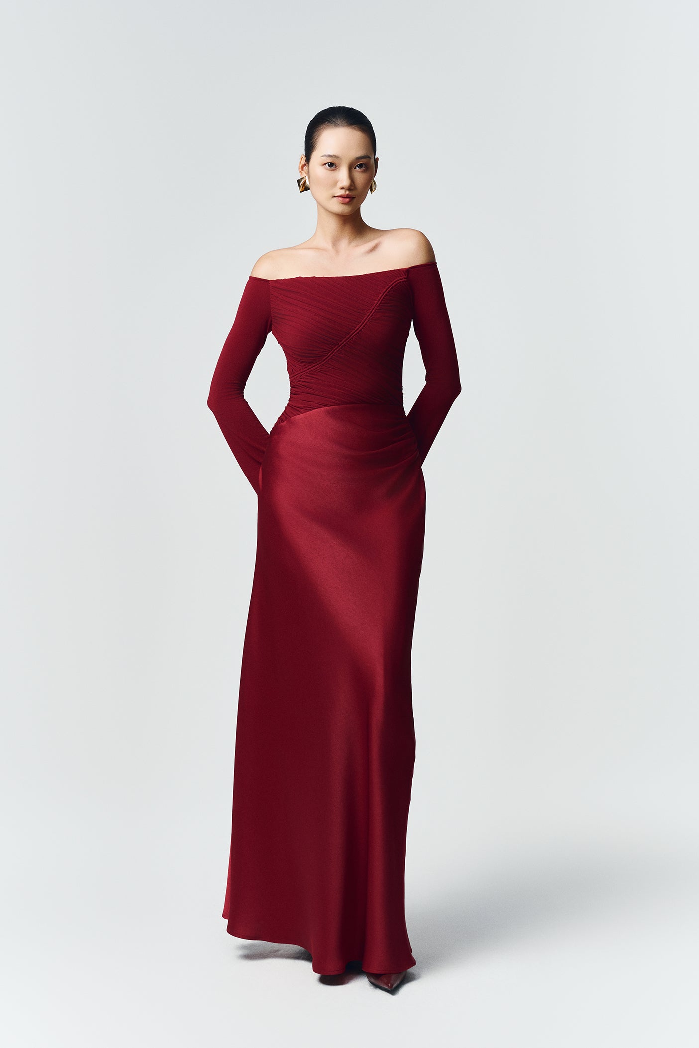 red phoenix dress DreamDress By PMN Amaya Vietnamese Ao Dai Inspired Wedding Dress Gown Red Phoenix Accents Embellishment Chiffon Pants
